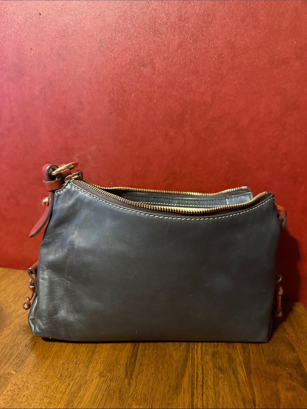 Dooney & Bourke Black Leather Shoulder Bag with Brown Accents - Picture 2 of 5